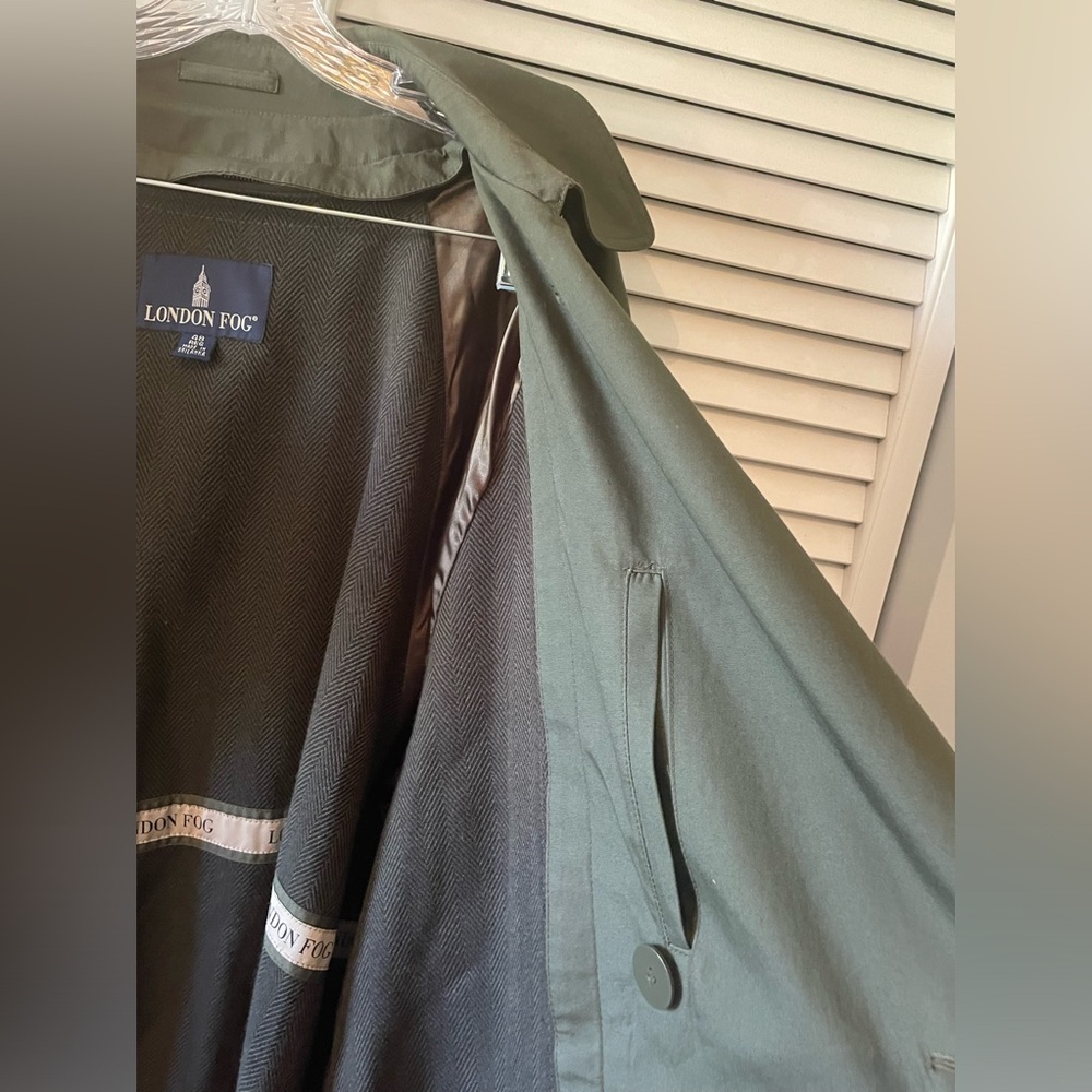 London Fog Olive Green Double-Breasted Trench Coat - Picture 10 of 14